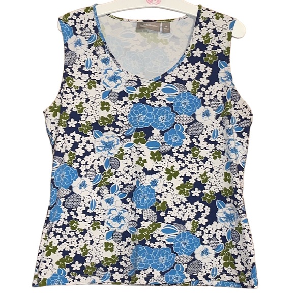 •CROFT & BARROW•BLUE&GREEN FLORAL TANK TOP SCOOPNECK STRETCH BLOUSE SIZE MEDIUM - Picture 1 of 7